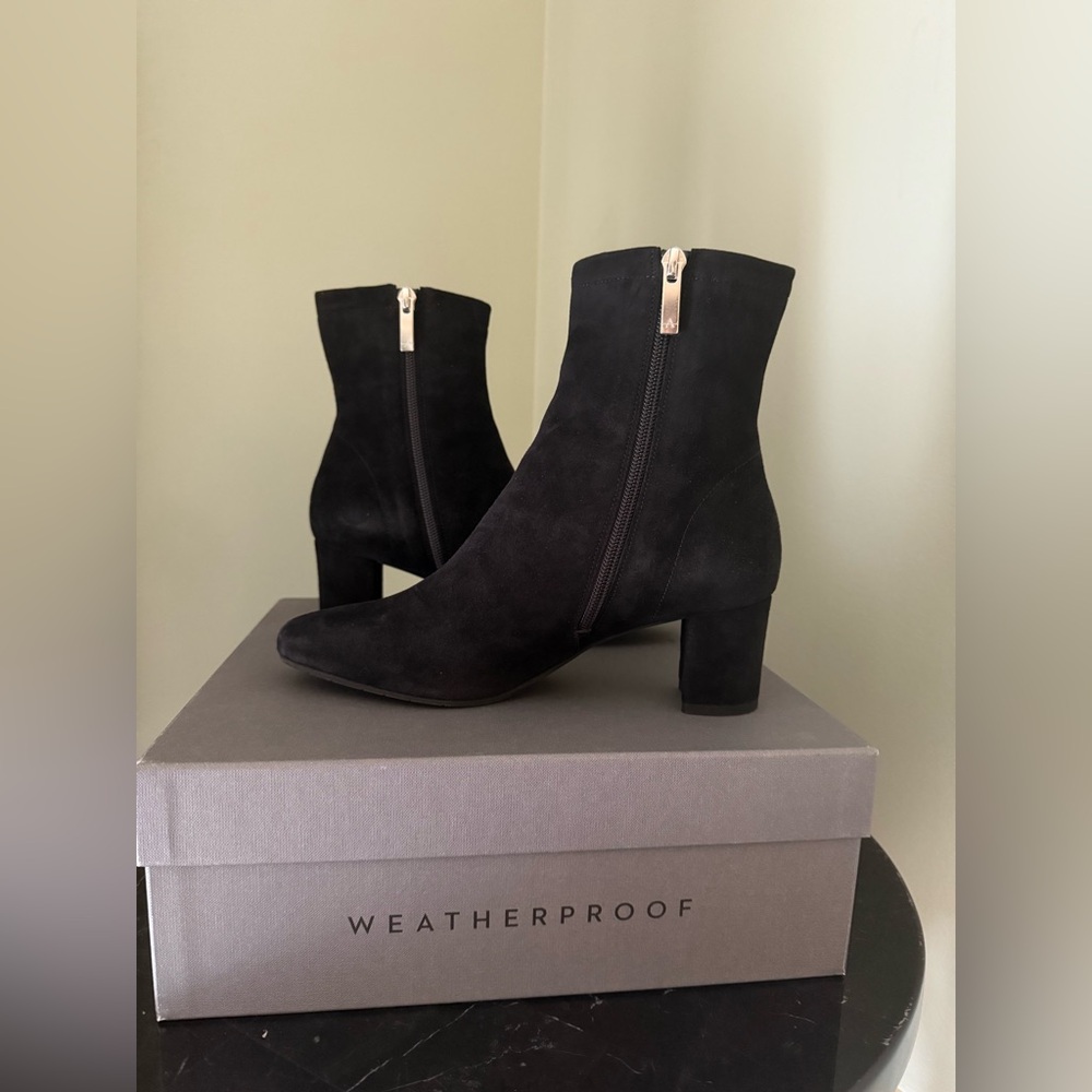 AQUATALIA Block Heel Black Suede Booties